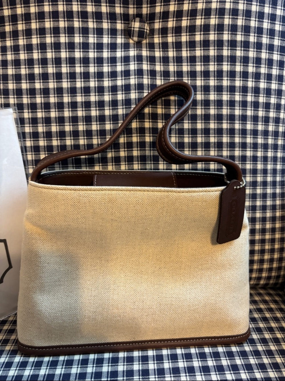 Coach Beige Canvas Top-Handle mini Bag with Brown leather  Trim - Picture 2 of 11